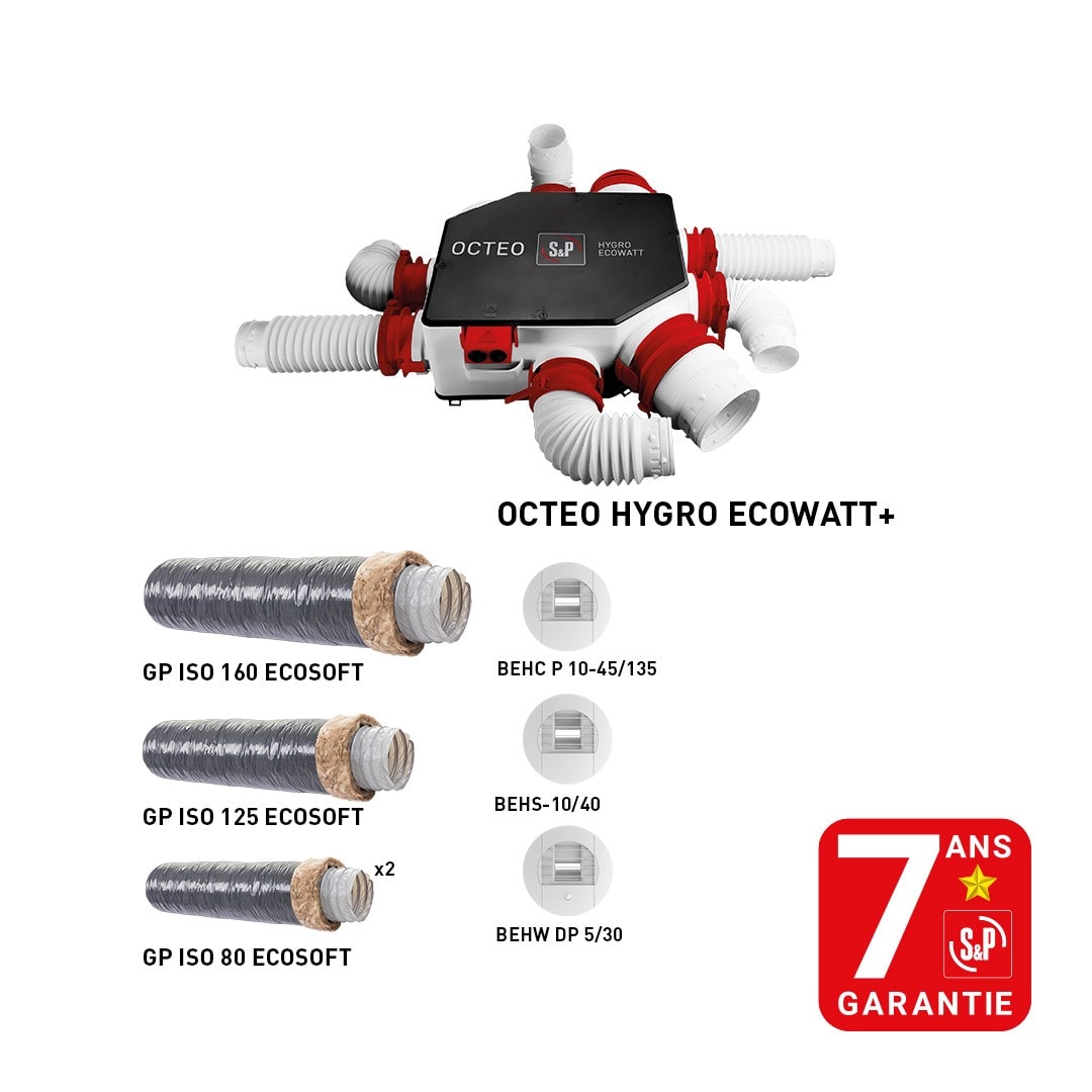 S&P - Kit CMI OCTEO HYGRO ECOWATT+ 3 Bouches, Gaines isolées ECOSOFT