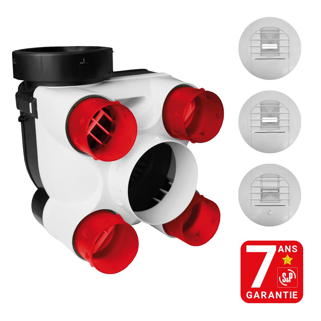 S&P - Kit VMC hygroréglable, 18,3 W-Th-C, bouches à piles et à détection de présence