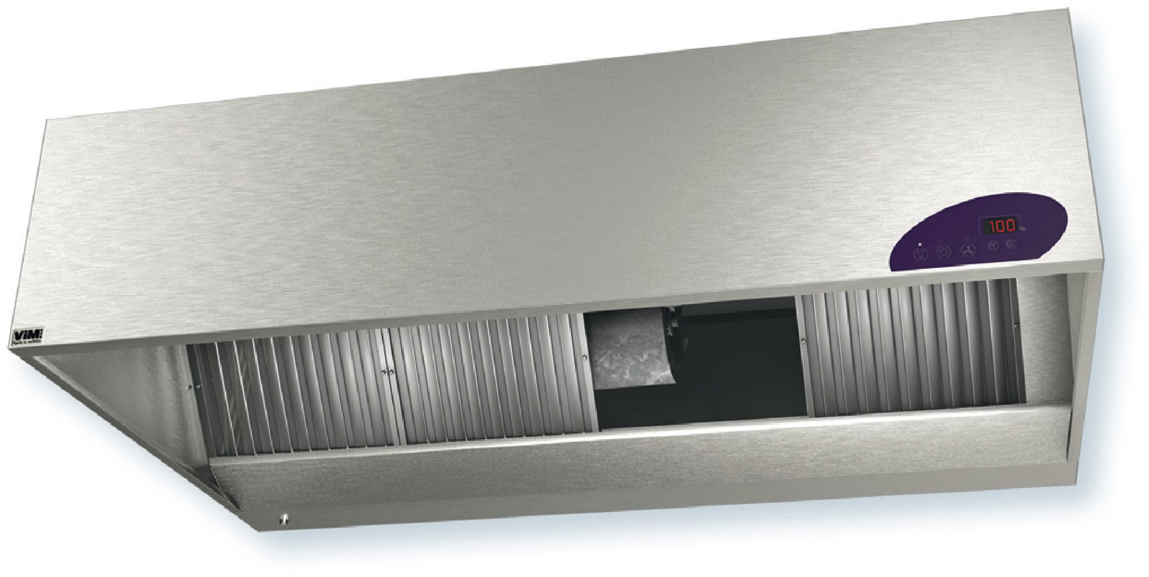 S&P - Hotte motorisée 2500 m3/h sur laverie pro, hauteur 40 cm, long 1 m, visière 1,2m