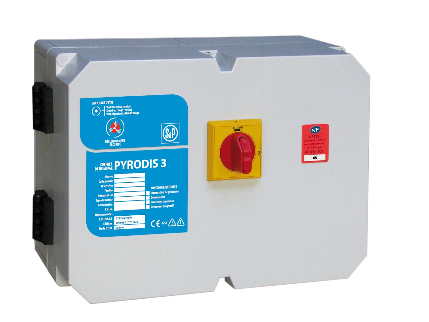 S&P - Coffret de relayage, désenfumage seul, 2V dahl, 16,6A, dépressostat, inter prox