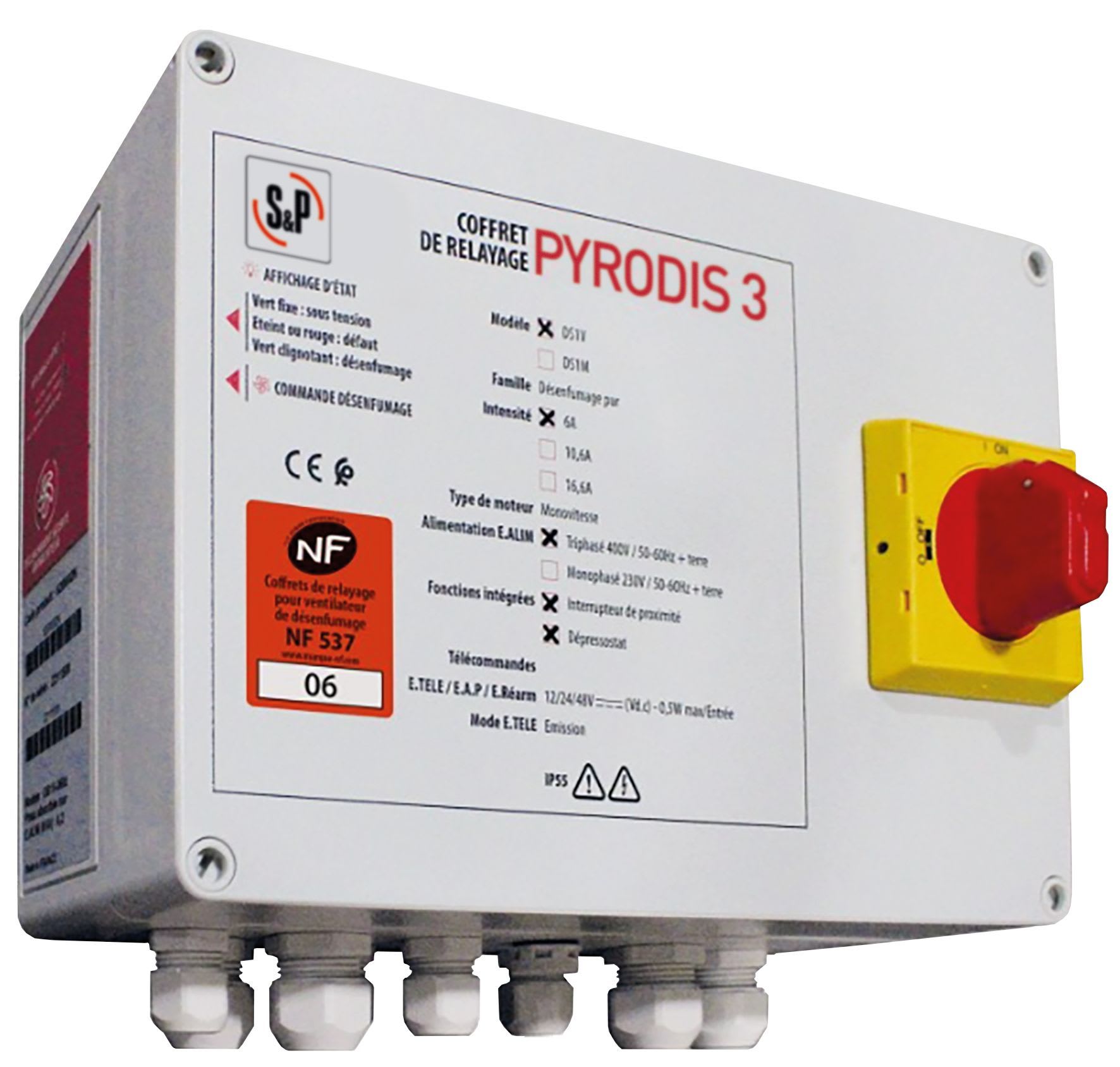 S&P - Coffret relayage désenfumage seul 1v MONO 230V 6A DEP 100 Pa inter prox
