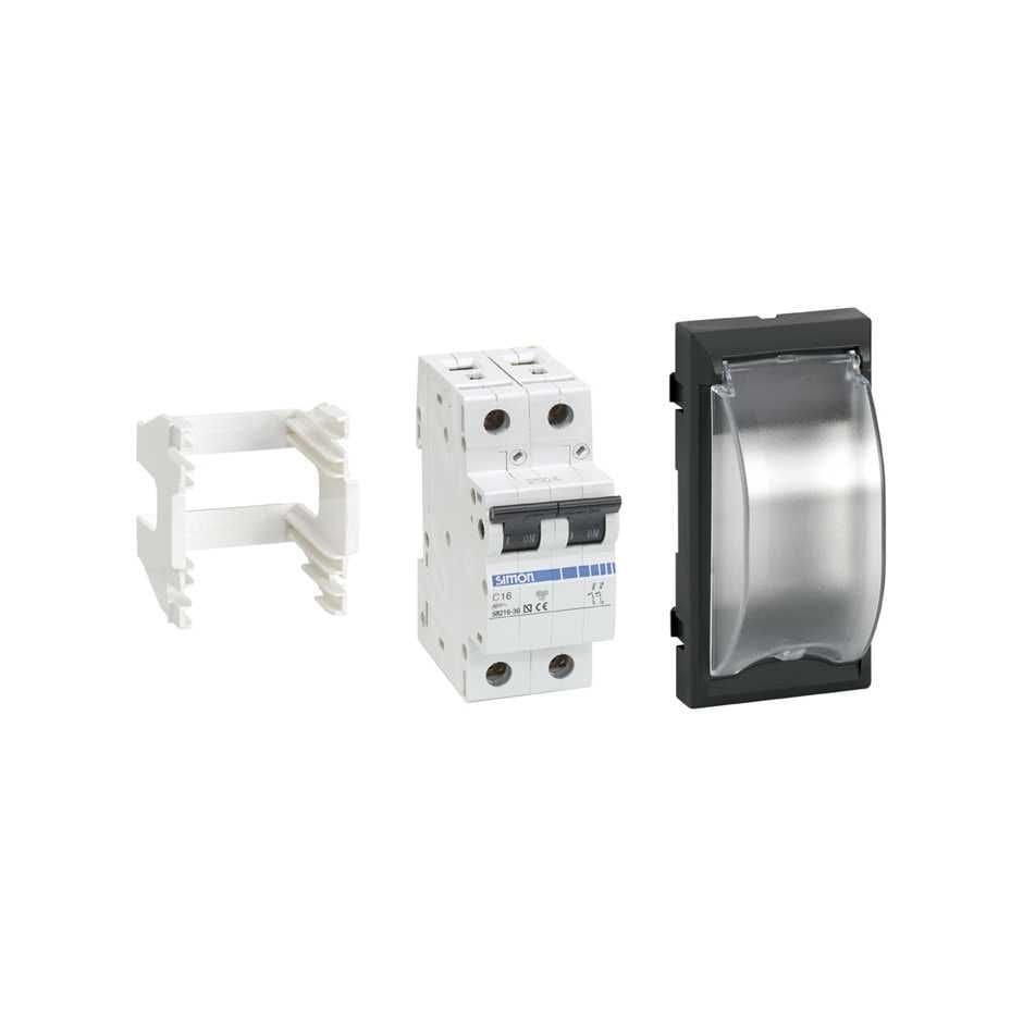 Simon - Plaque CIMA+disjoncteur bipolaire16A Mini-pot/Mini-col/Colonnes CIMA-G graphite