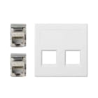 Simon - Plaque VDM plate sans volet anti-poussière 2 connecteurs RJ. Cat.6A - Blanc