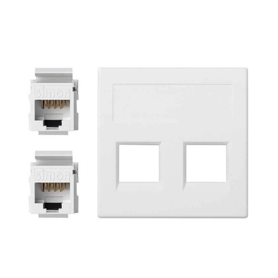 Simon - Plaque CIMA VDM plate sans volet 2 x RJ45 Cat. 5e UTP - Blanc neige