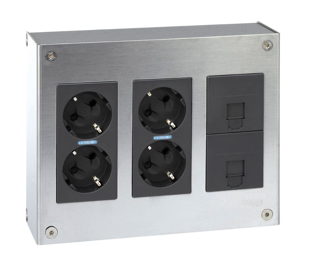 Simon - Kit Complet en saillie Comprenant 2 prises doubles CIMA 500 +2 RJ45 Cat.6A