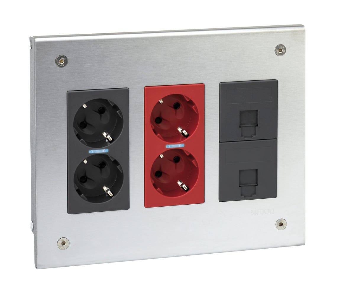 Simon - Kit encastrer:1 prise doubles CIMA500+1 prise double détrom+2 RJ45 Cat.6A