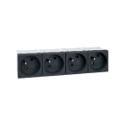 Simon - Prise franç. quadruple 16A 250V~ sécu. + bornage rapide noir K45