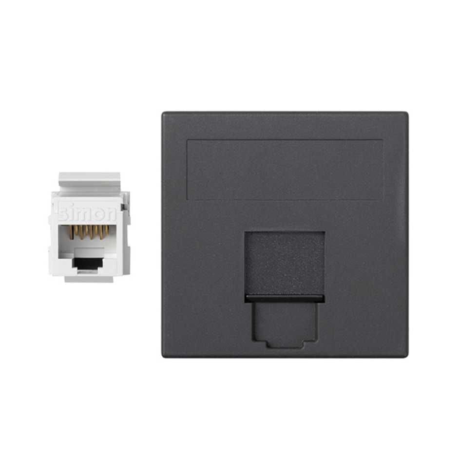 Simon - Plaque K45 VDM plate avec volet 1 x RJ45 F-F  Cat. 6 UTP - Gris noir