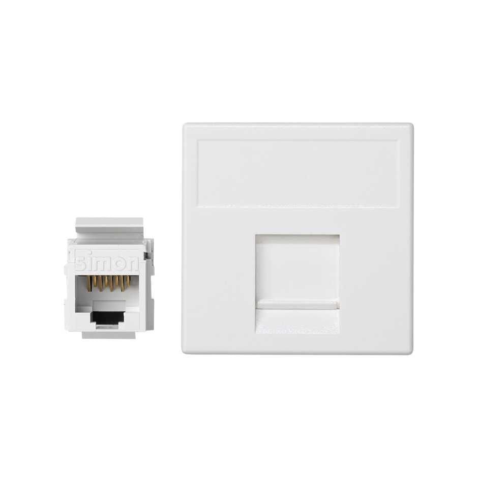 Simon - Plaque K45 VDM plate avec volet 1 x RJ45 F-F  Cat. 6 UTP - Blanc neige