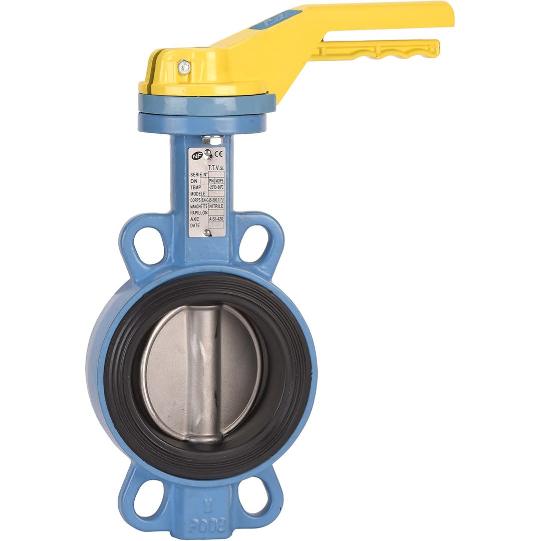 Sferaco - Vanne papillon Wafer TTV NF-ROBGAZ Série 1141, papillon inox, NBR DN80 à levier