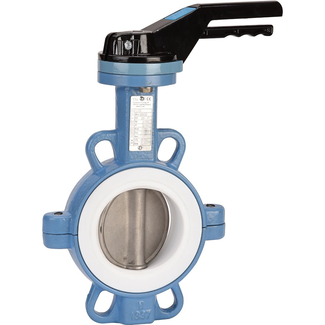 Sferaco - Vanne papillon Wafer TTV Série 1145 Papillon inox, PTFE DN125 à levier
