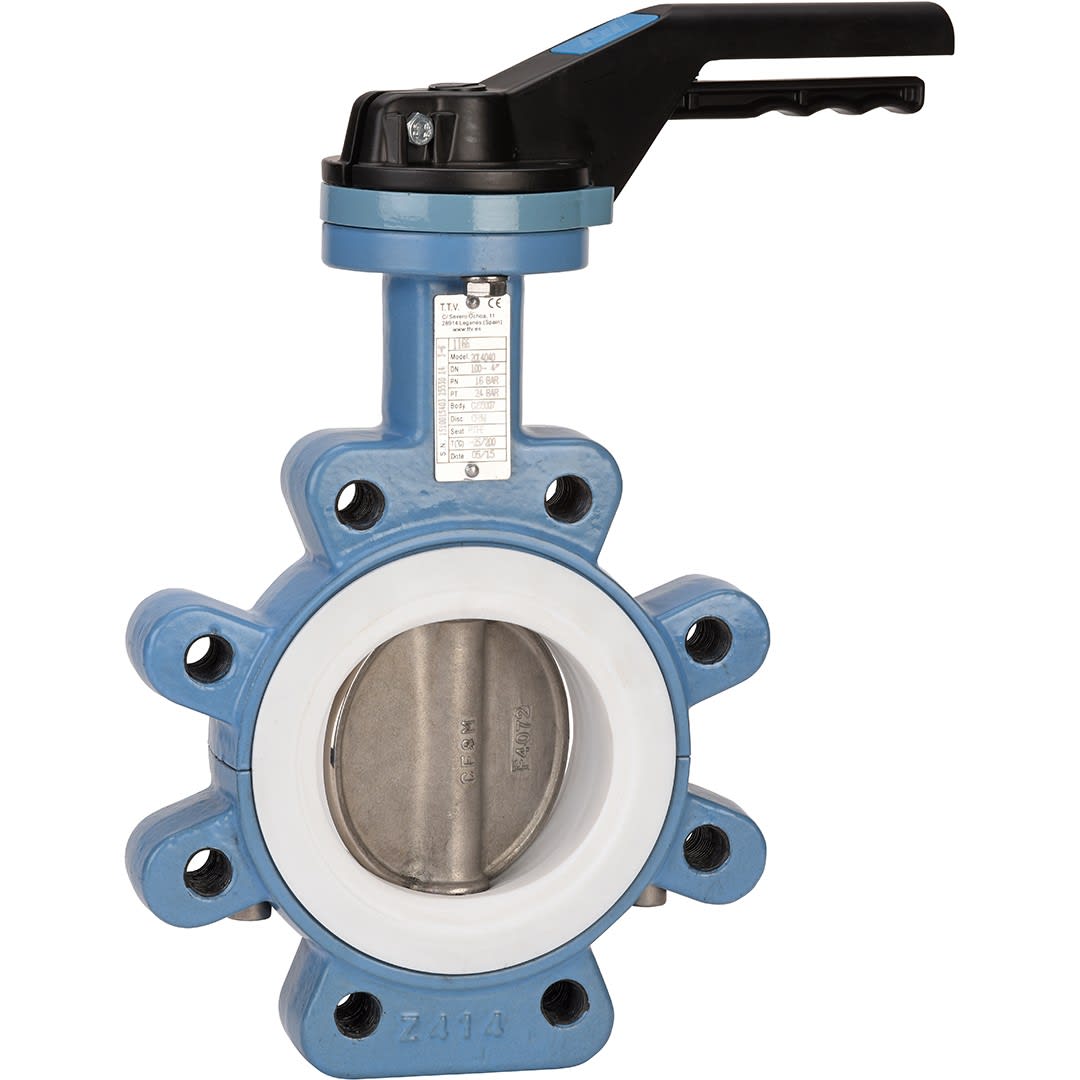 Sferaco - Vanne papillon Lug TTV Série 1166, Papillon inox, PTFE DN125 à levier