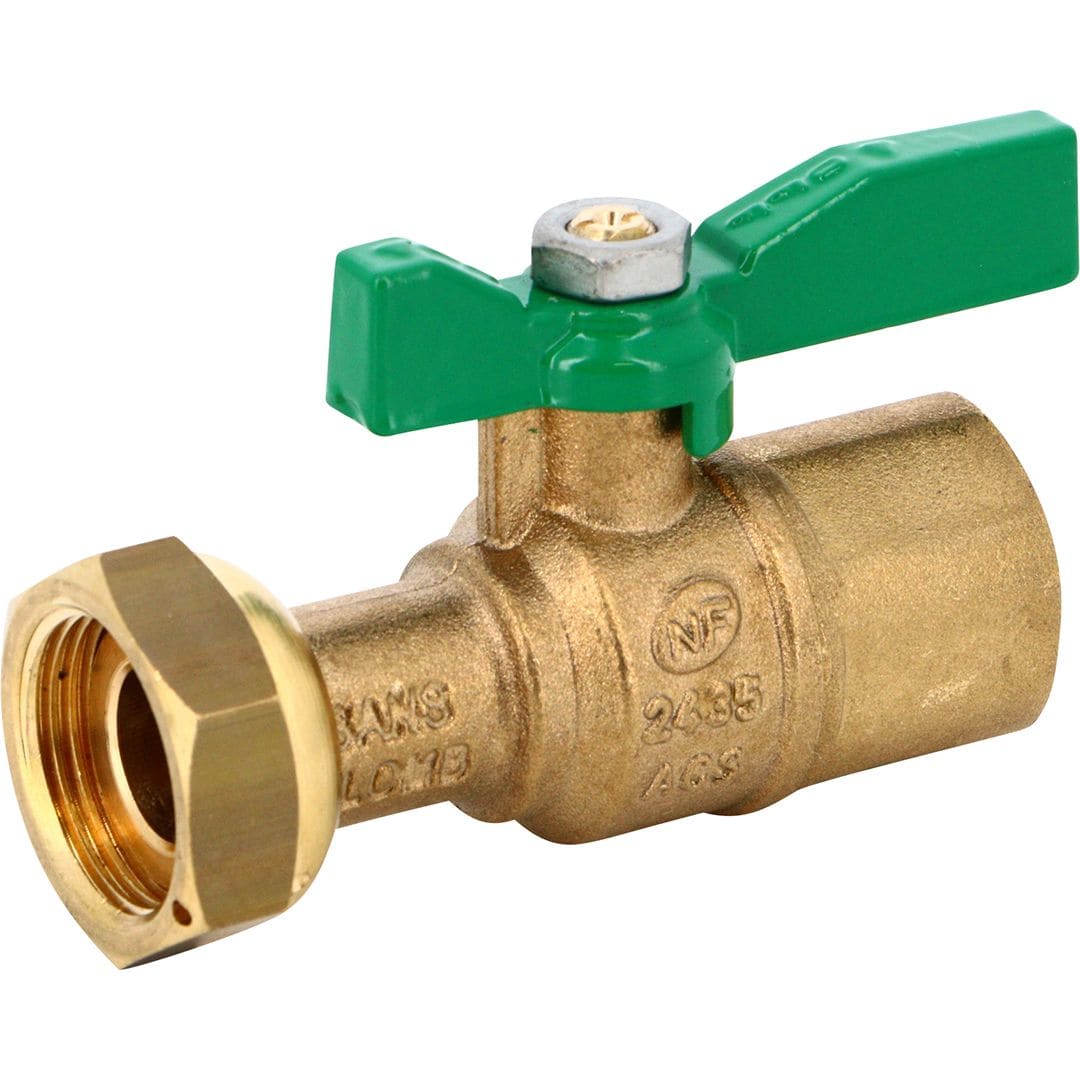 Sferaco - Robinet compteur NF 641 DN15 droit femelle 3/4" - écrou DN3/4" manette verte