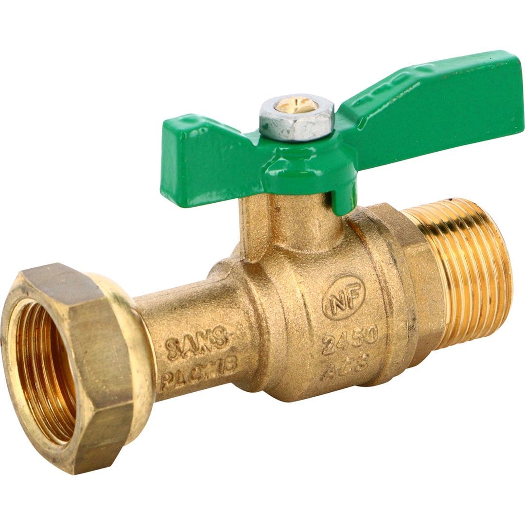 Sferaco - Robinet compteur NF 642 DN15 droit mâle 3/4" - écrou DN3/4" manette verte