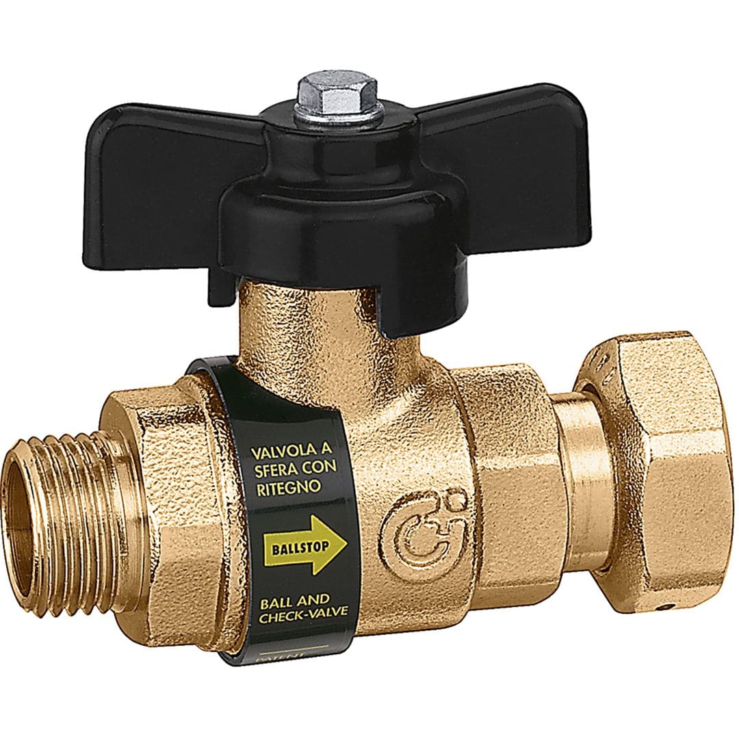 Sferaco - Vanne à sphère Ballstop avec clapet Série 655 écrou tournant-Mâle DN3/4"-1/2"