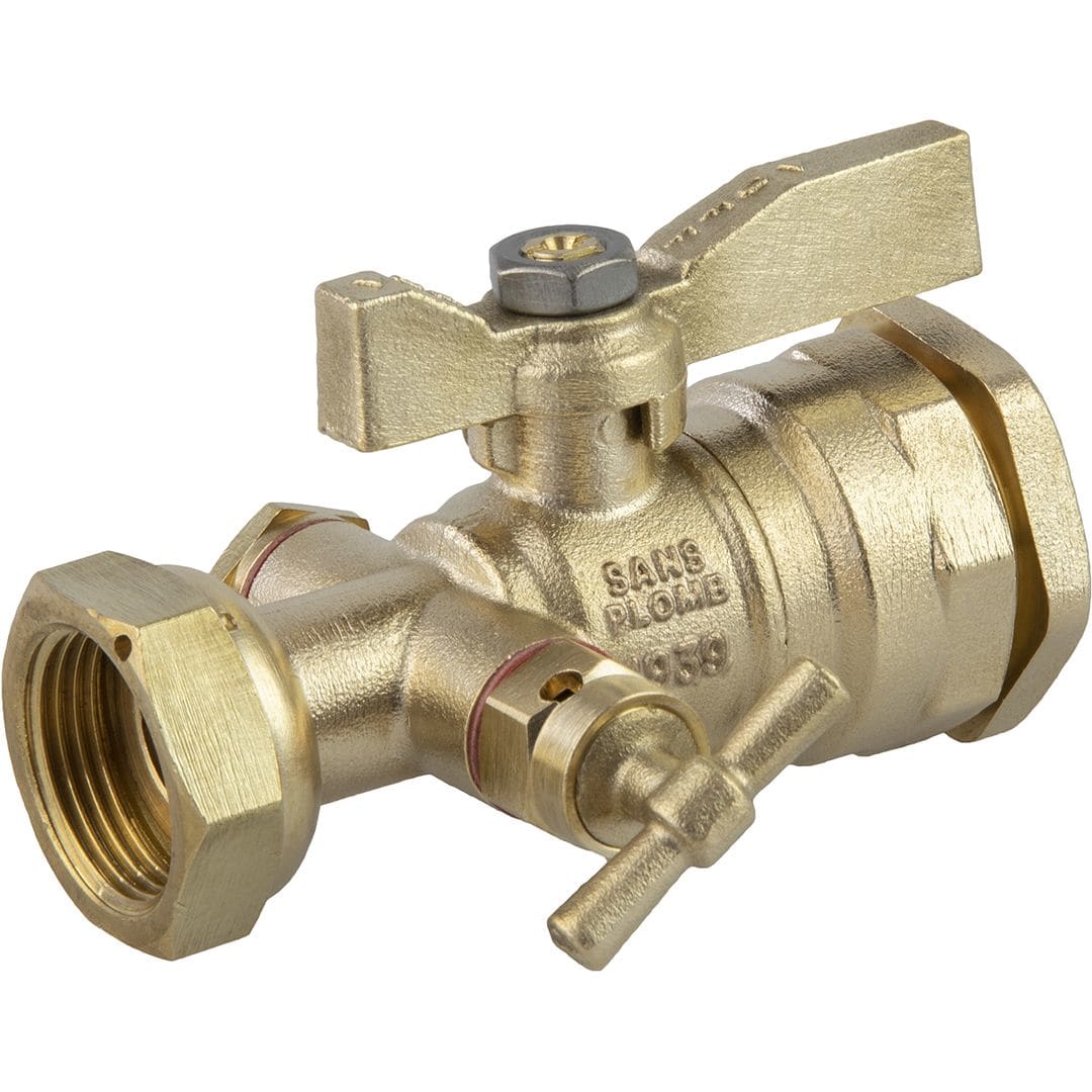 Sferaco - Robinet compteur 657 droit à purge raccord PE DN25 - écrou 3/4" manette laiton