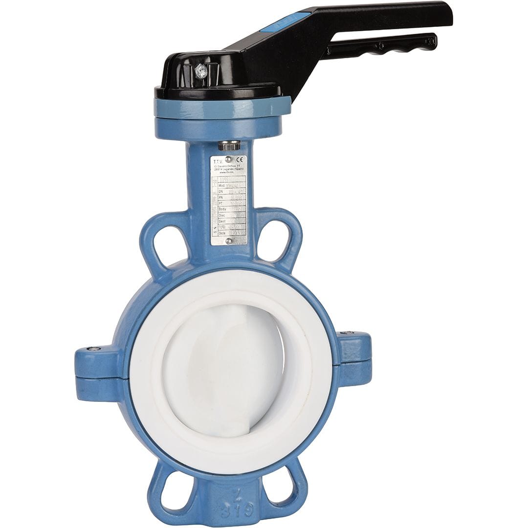 Sferaco - Vanne papillon Wafer TTV Série 1155, Papillon et manchette PTFE DN50 à levier