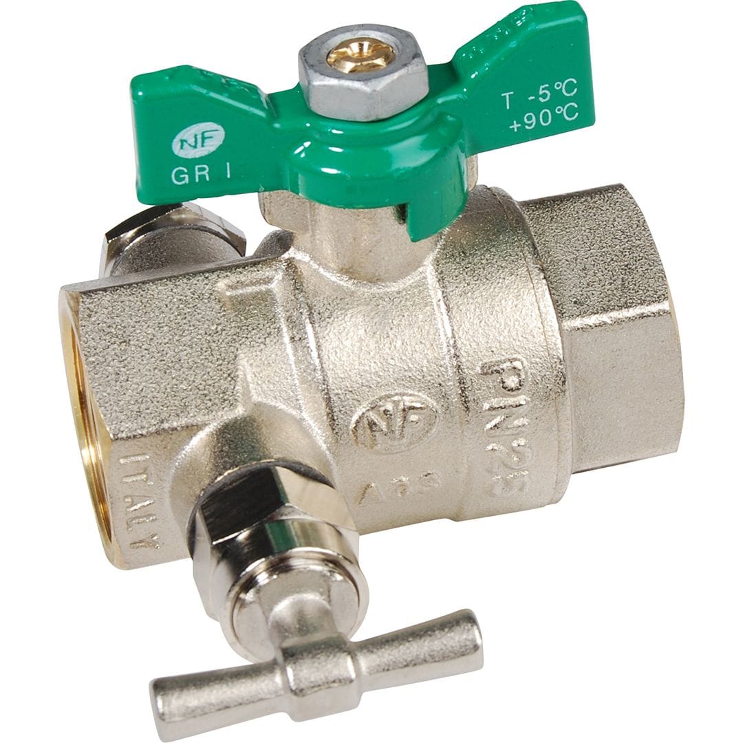 Sferaco - Vanne à sphère laiton NF fem/femelle à purge - manette papillon alu verte Ø3/4''