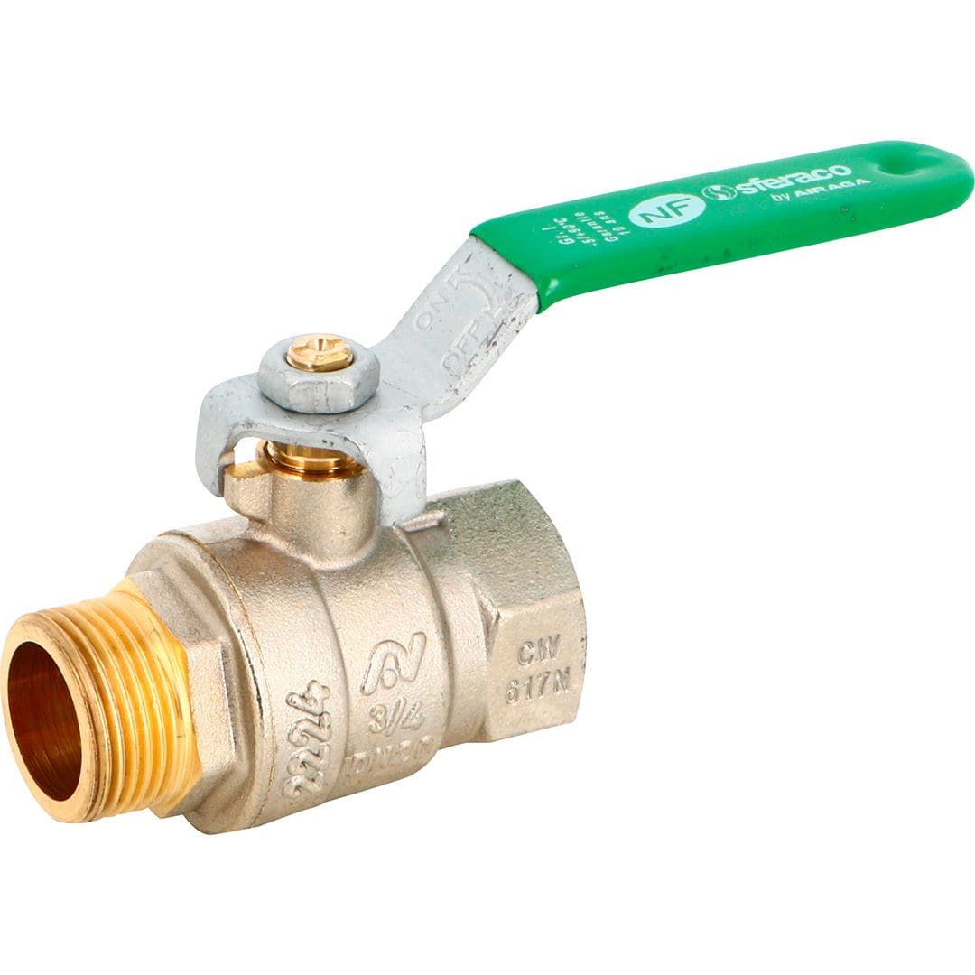 Sferaco - Vanne à sphère laiton NF mâle/femelle à poignée acier plate verte Ø1/4''