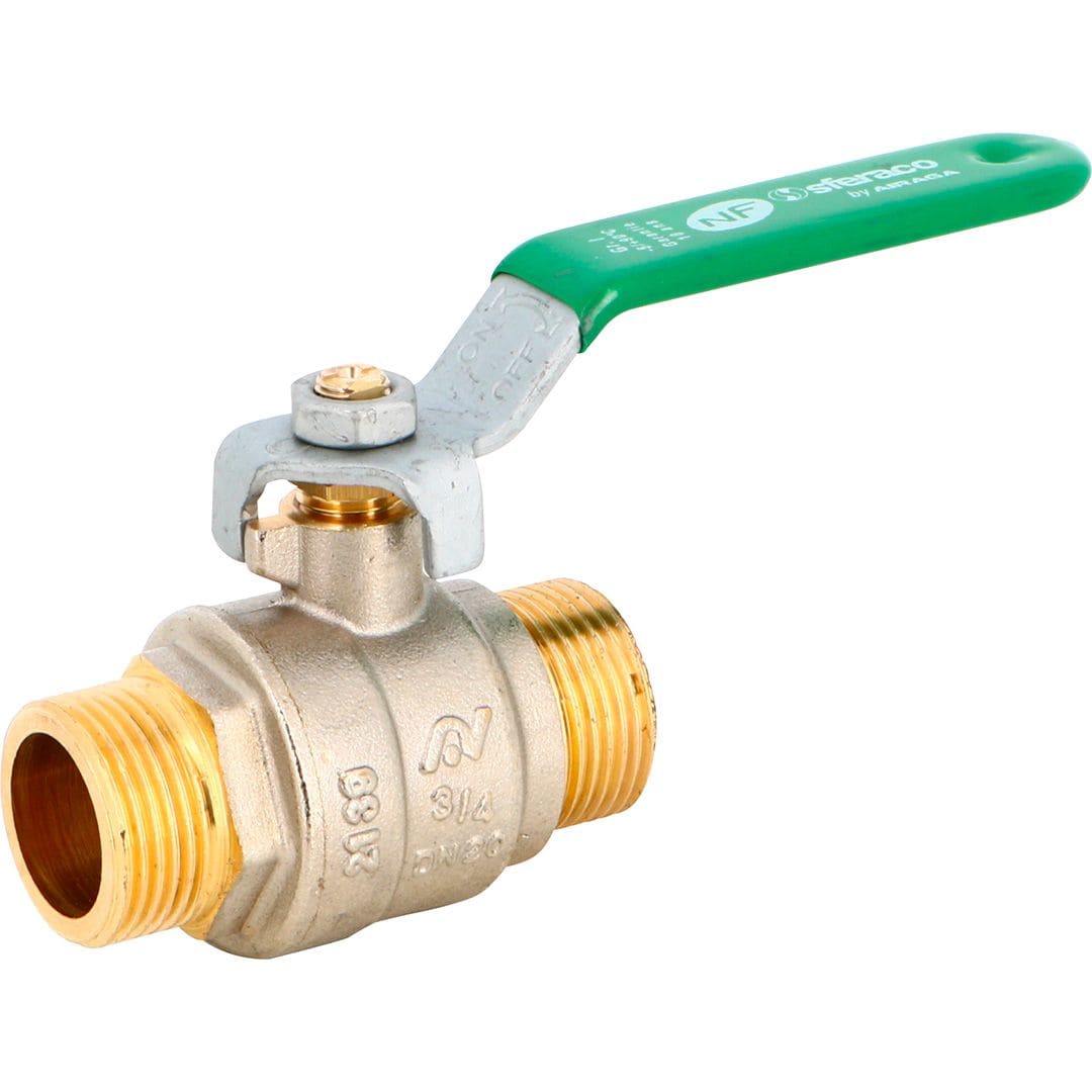 Sferaco - Vanne à sphère laiton titré 4MS NF mâle mâle poignée plate verte DN 2" PN16