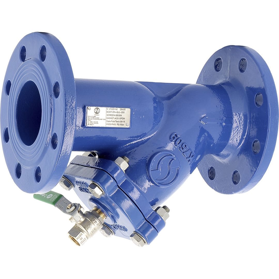 Sferaco - Filtre à tamis en Y Fonte avec vanne rinçage ACS Série 233 brides PN10/16 DN125