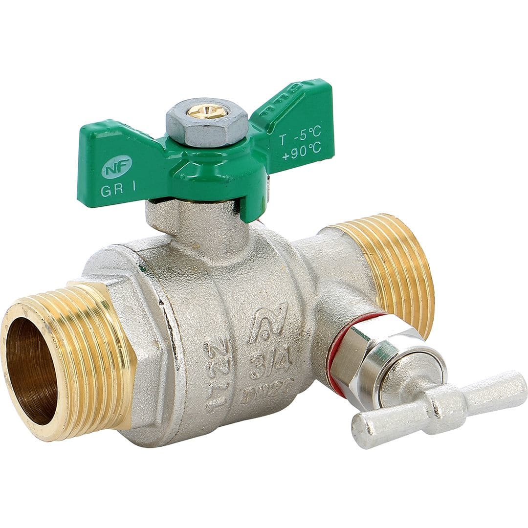 Sferaco - Vanne à sphère laiton titré 4MS NF mâle mâle à purge papillon vert DN 3/4"