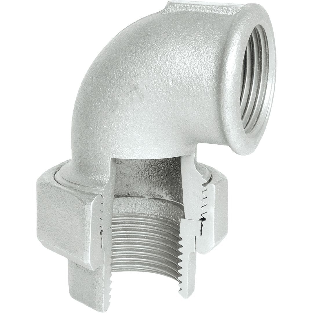 Sferaco - Raccord fonte malléable coude union FF sans joint plat Série 95G galva DN1"1/2