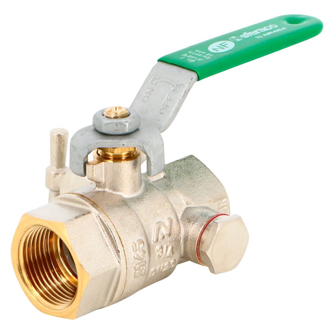 Sferaco - Vanne à sphère laiton à purge femelle/femelle NF poignée plate verte 1/2''