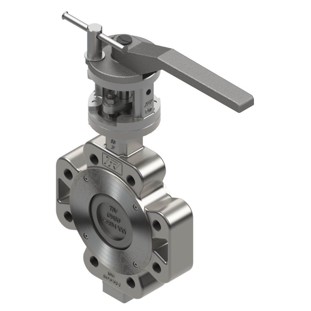 Sferaco - Vanne papillon Lug double excentration 1119L inox, PTFE DN200 à volant PN10