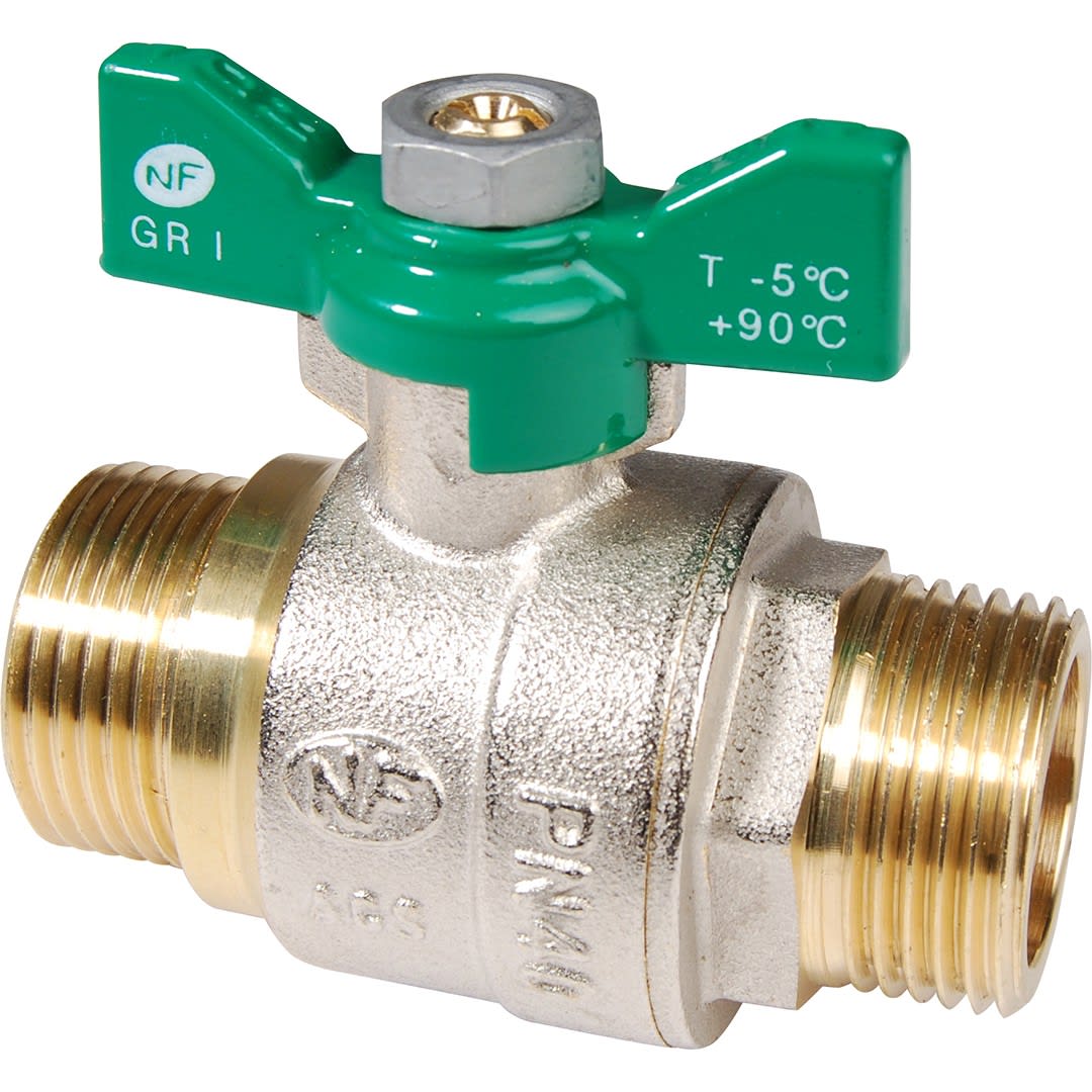 Sferaco - Vanne à sphère laiton titré 4MS NF mâle mâle manette papillon verte DN 3/8" PN4