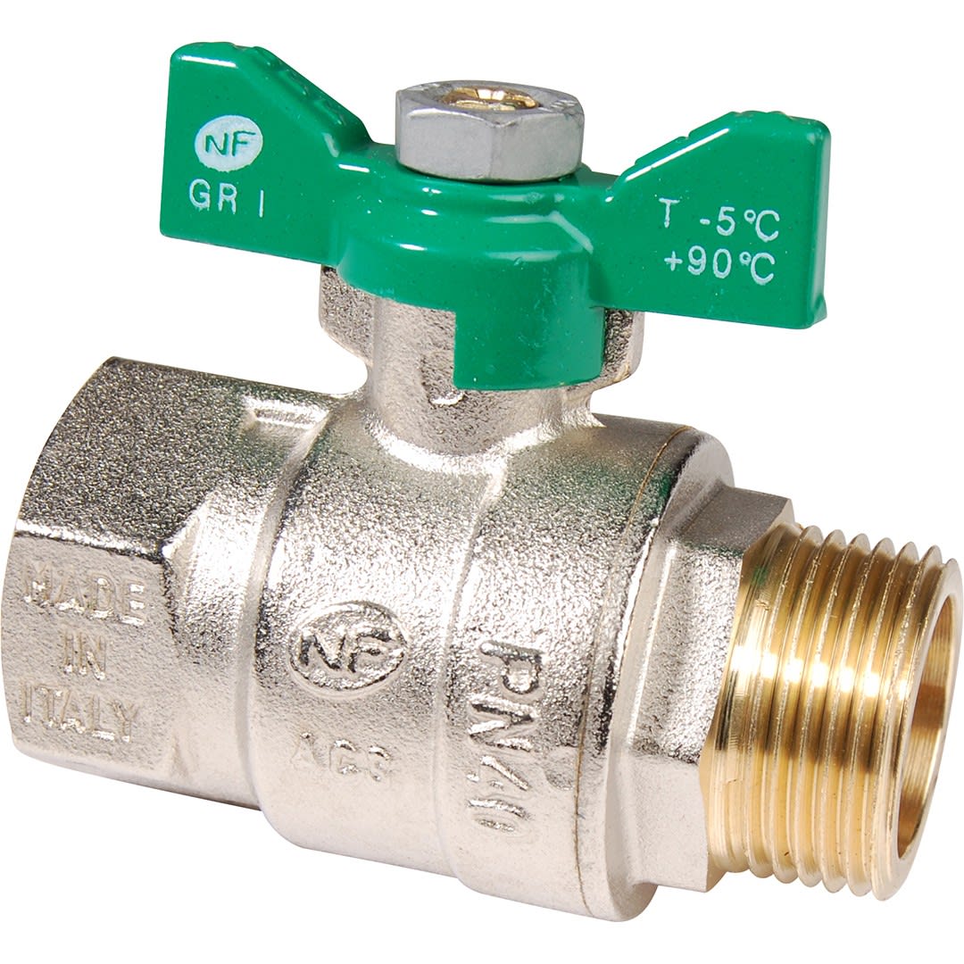 Sferaco - Vanne sphère laiton titré 4MS NF mâle femelle manette papillon verte DN3/4" PN40