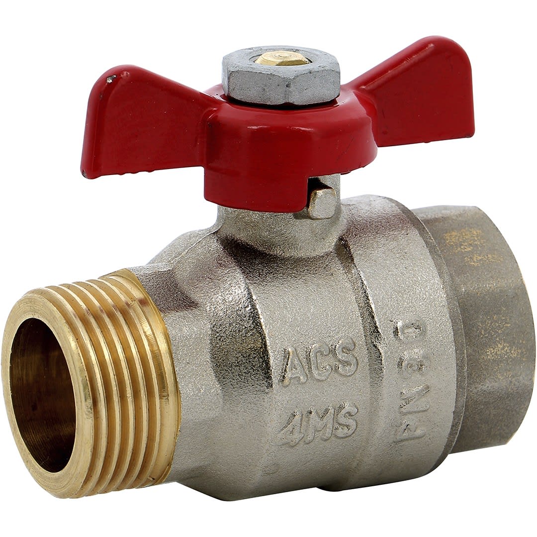 Sferaco - Vanne sphère laiton titré 4MS Bât+ mâle femelle manette papillon rouge 1/2''