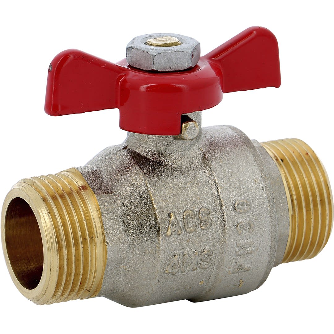 Sferaco - Vanne sphère laiton titré 4MS Bât+ mâle mâle manette papillon rouge 3/4''