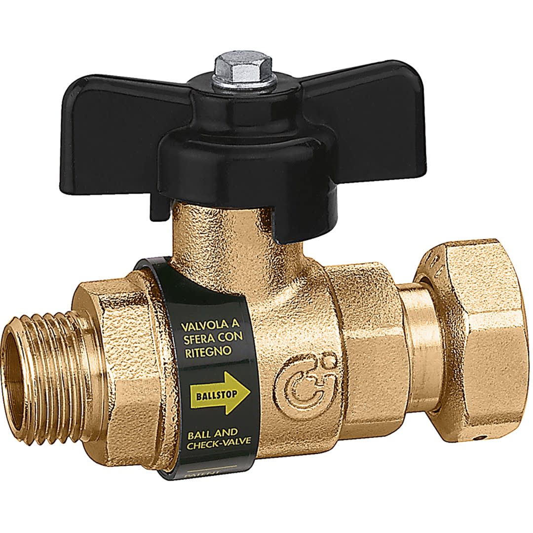 Sferaco - Vanne à sphère Ballstop avec clapet Série 655 écrou tournant-Mâle DN3/4"-1/2"