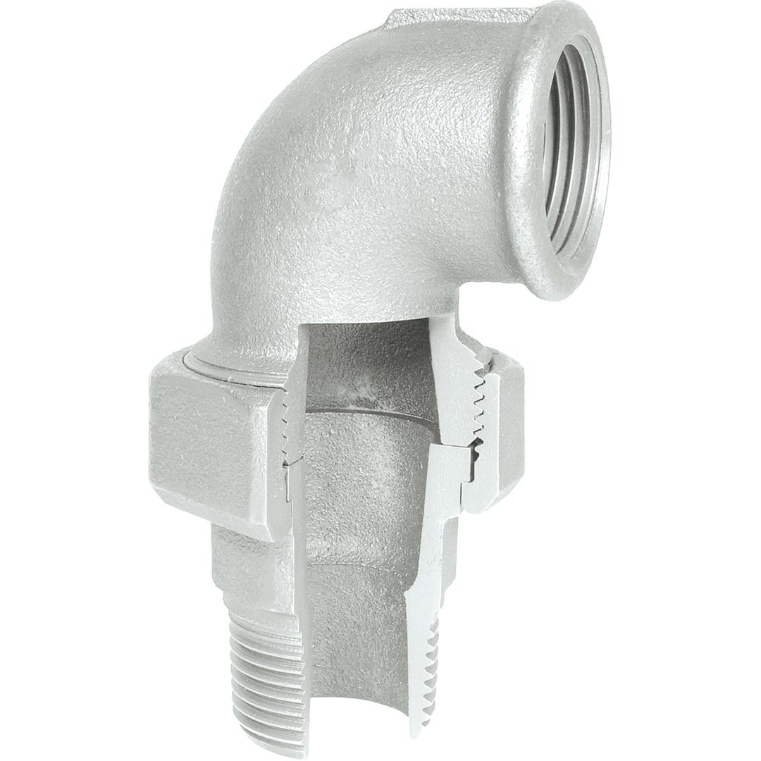 Sferaco - Raccord fonte malléable coude union MF sans joint plat Série 97G galva DN1/2"