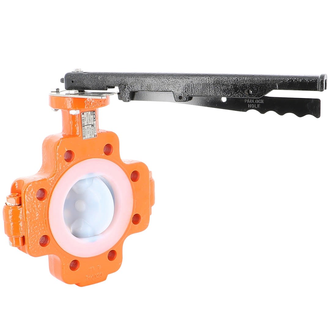 Sferaco - Vanne papillon Lug fonte GS revêtu PFA Série XLDL à levier PN10/16 DN150