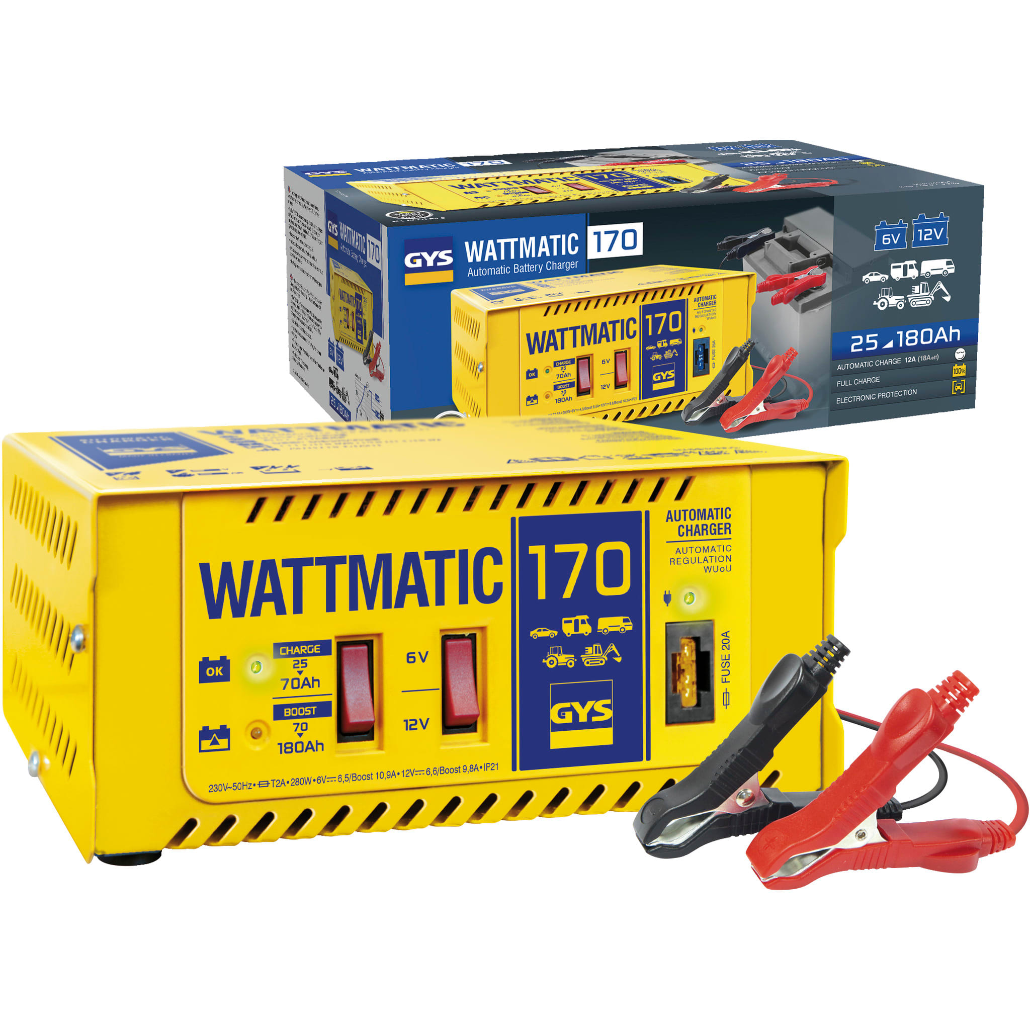 Enix - Unite(s) Chargeur plomb 6V ou 12V- 6.5 a 10A 230V GYS Wattmatic 170 + pinces cro