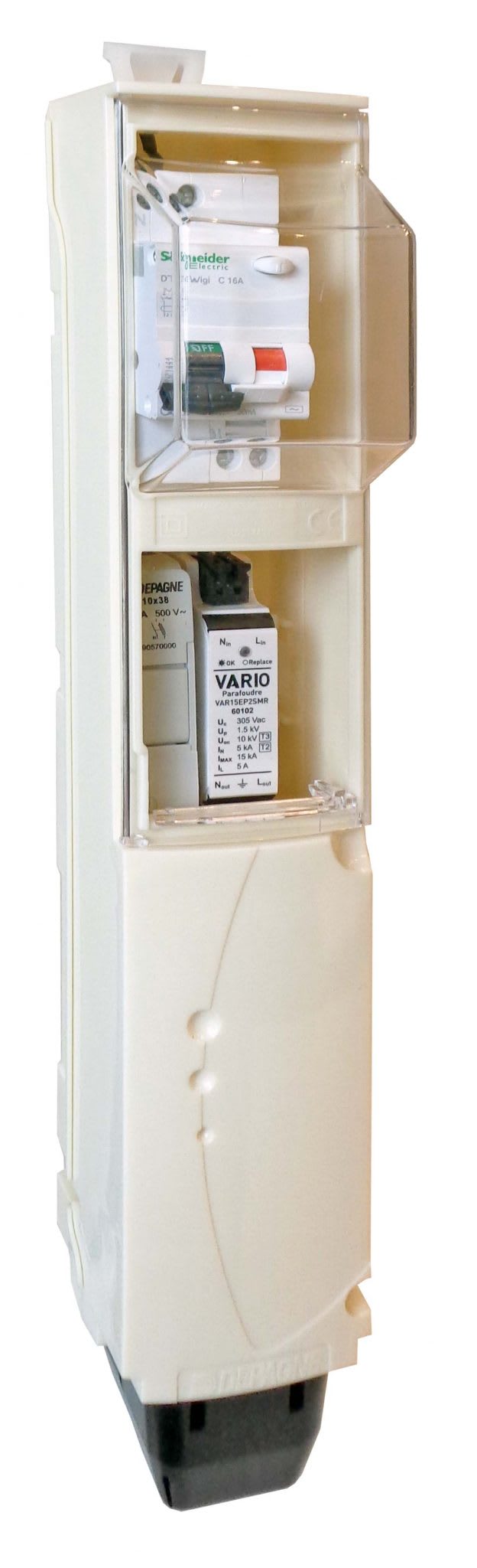 Depagne - Boîtier type 4 (double rangée) classe II ivoire - 2 rangées équipées (trappe + c