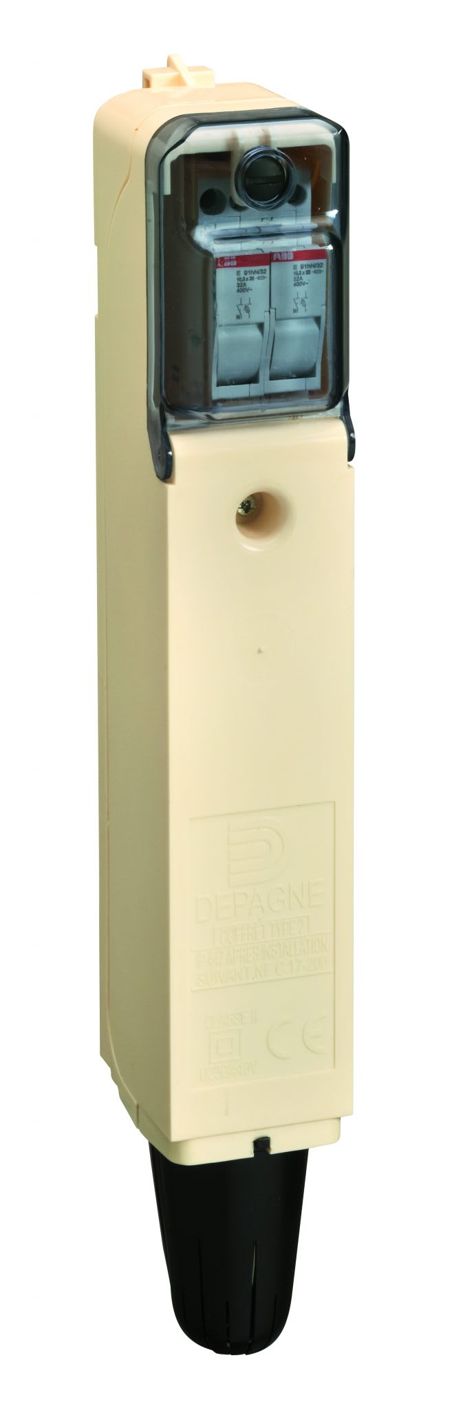Depagne - Boîtier type 2 classe II ivoire - 4 bornes 3x25 mm² - 1 coupe-circuit Ph+N + fus