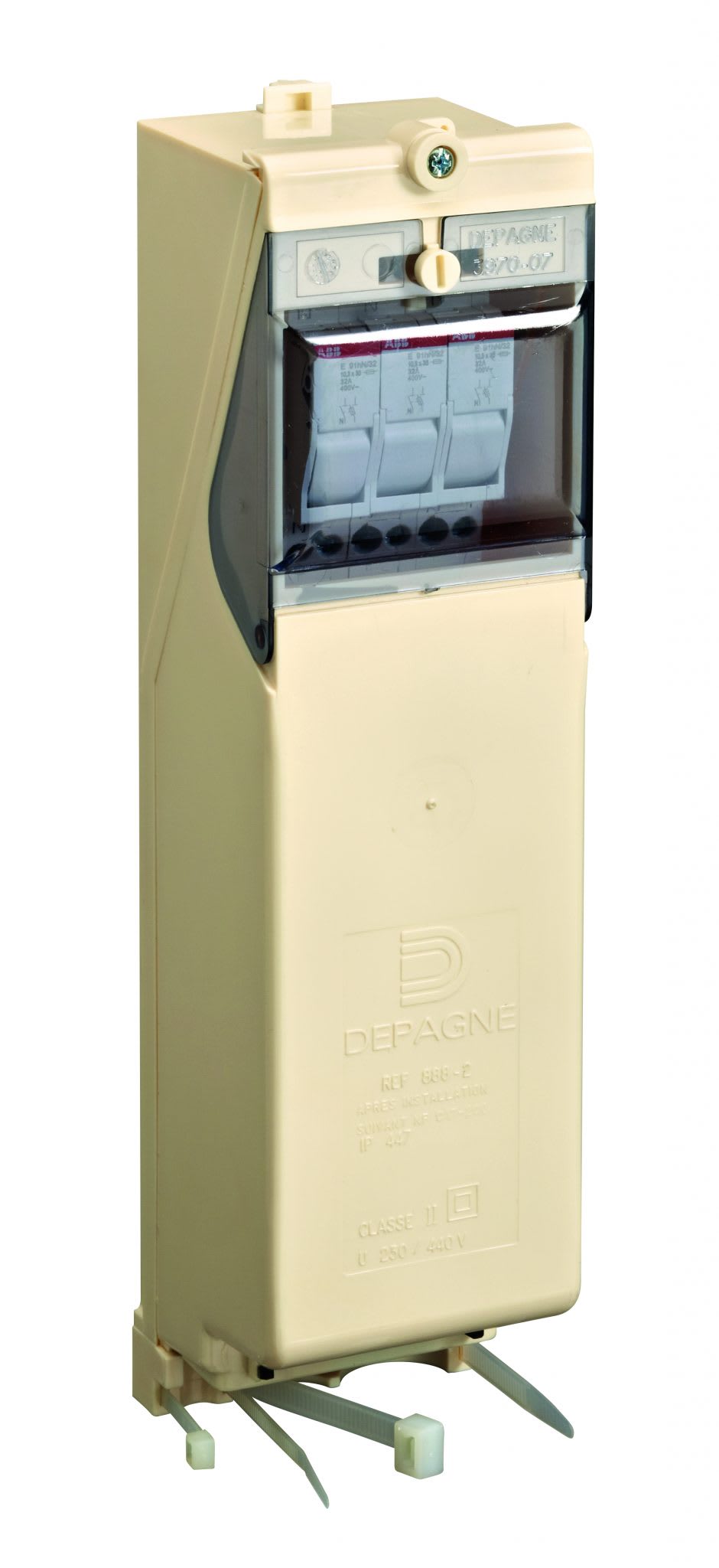Depagne - Boîtier type 3 classe II ivoire - 4 bornes 2x35 mm² - 2 coupe-circuits Ph+N + fu
