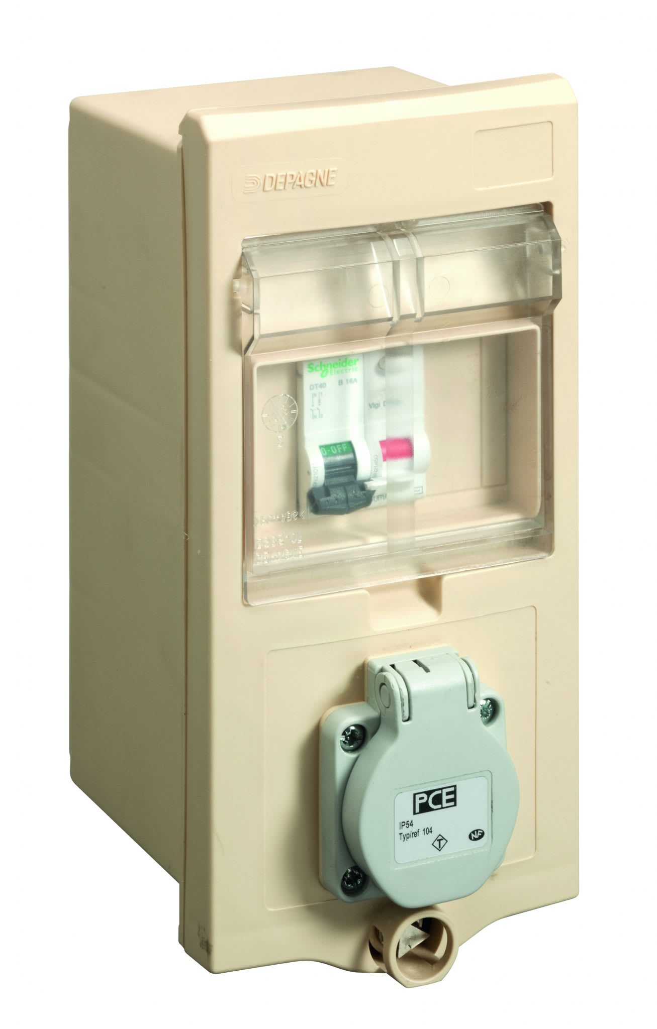 Depagne - Coffret 1800 classe II ivoire pour PE - avec trappe - 1 disjoncteur Ph+N 16A dif