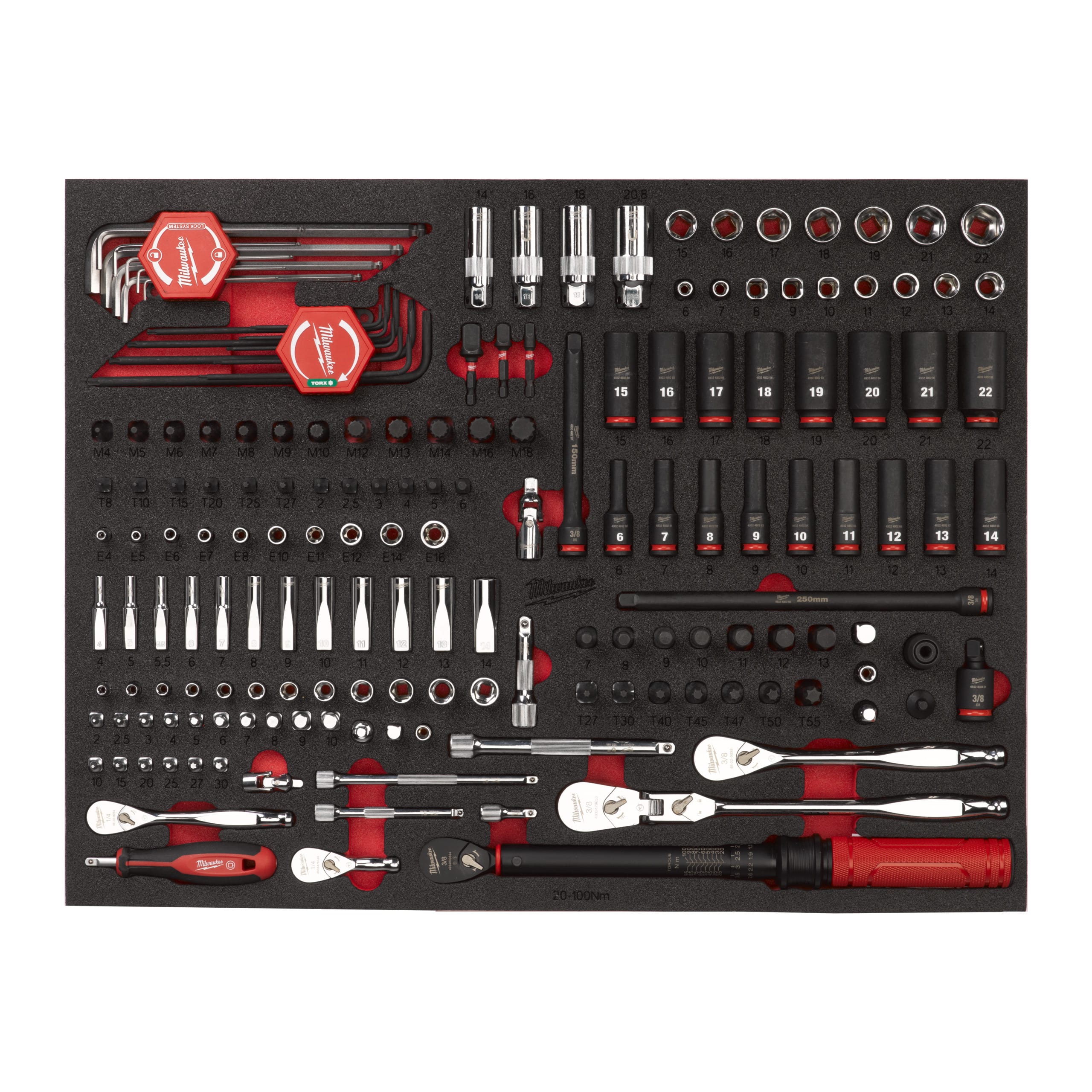 MILWAUKEE - Module servante Cliquets et douilles 1/4", 3/8" 171 pcs