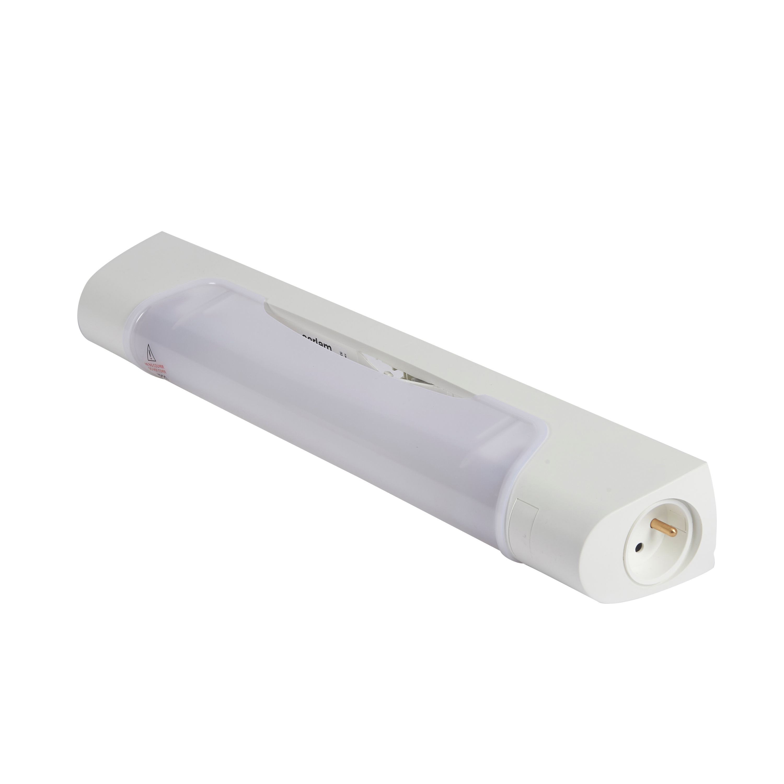 Sarlam - Applique standard 470mm IP21 et IK04 Prismaline équipée tube LED S19 +prise 2P+T