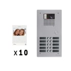 Golmar - Kit video 10 appels BUS G2P avec platine monobloc alu 2 rangees 10 boutons