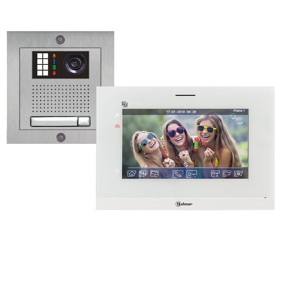 Golmar - Kit video encastre PMR NEXA inox 1 appel avec moniteur Wifi ART7W (memoire)