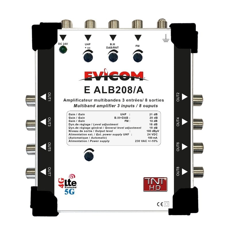 Evicom - Centrale amplification mulibandes 3 entrées 8 sorties