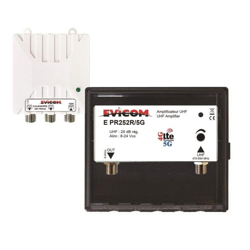Evicom - Kit préamplificateur 25 dB + alimentation 24 Vcc 2 sorties