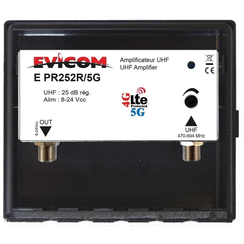Evicom - Préamplificateur UHF LTE-5G 1 entrée 25 dB réglables