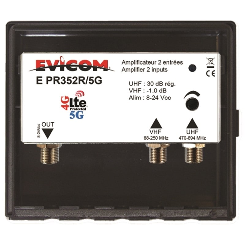 Evicom - Préamplificateur UHF LTE-5G 2 entrées UHF 30 dB réglable + couplage VHF