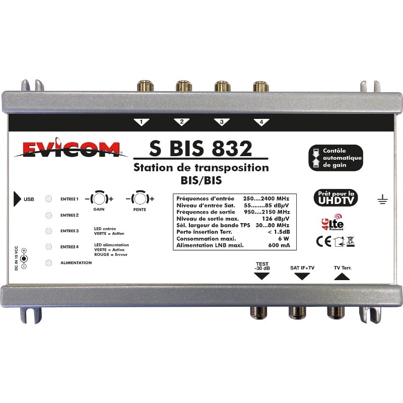 Evicom - Centrale de transposition BIS/BIS 32 canaux 4 entrées satellites